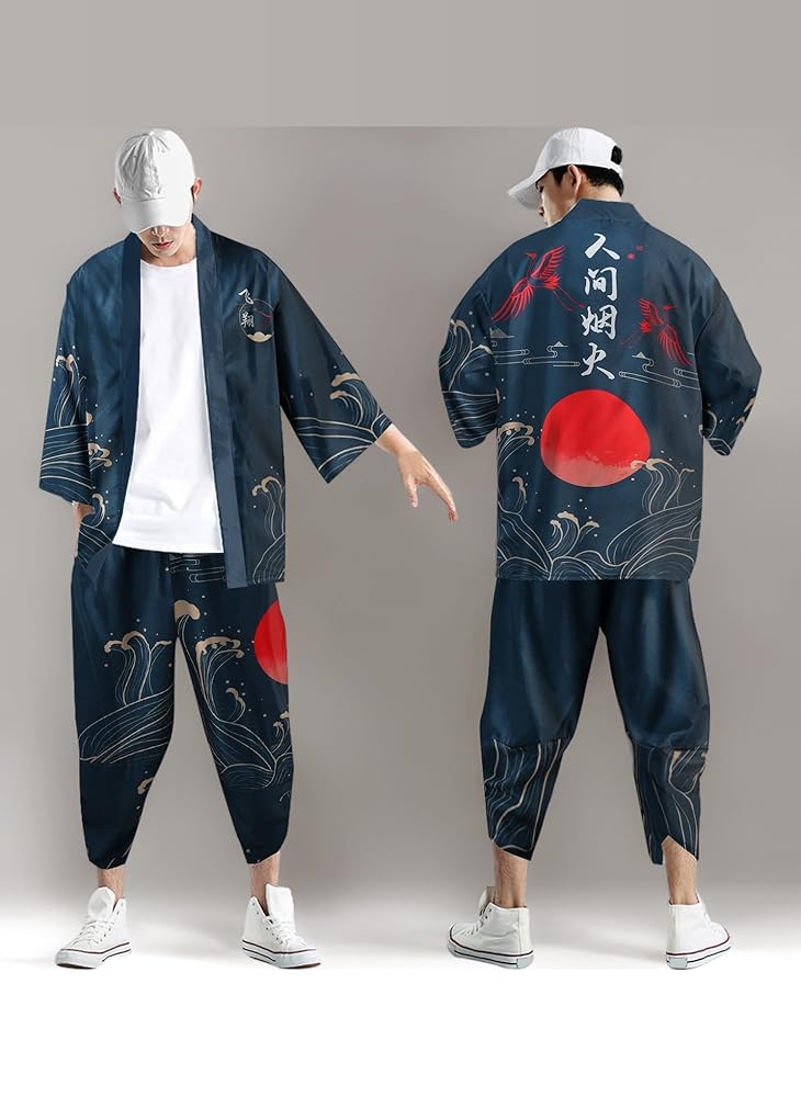 Amazon | [Yindaity] セットアップ メンズ 和風 甚平 サルエル
